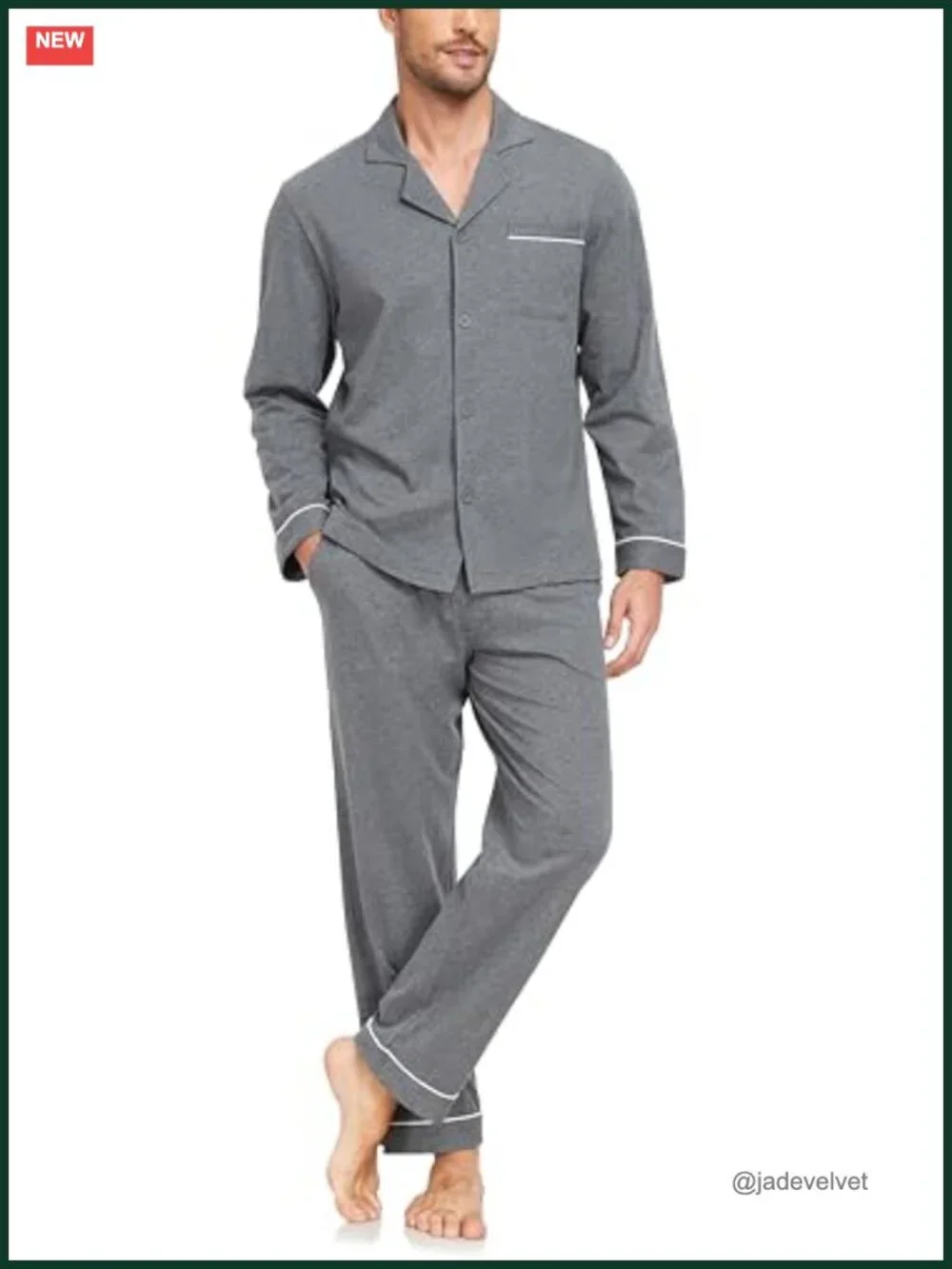 Men's 100% Cotton Pajama Set Long Sleeve Button Down Sleepwear with Pockets